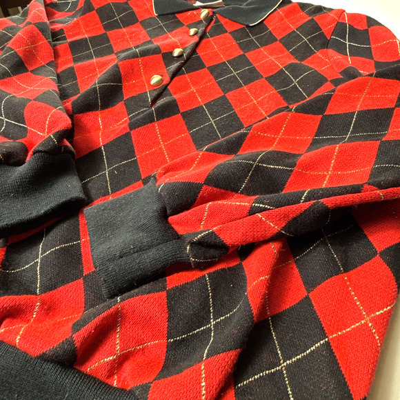 Women’s Vintage Plaid Argyle Sweater Red Black Size M Made in USA Christmas EUC - Picture 2 of 10